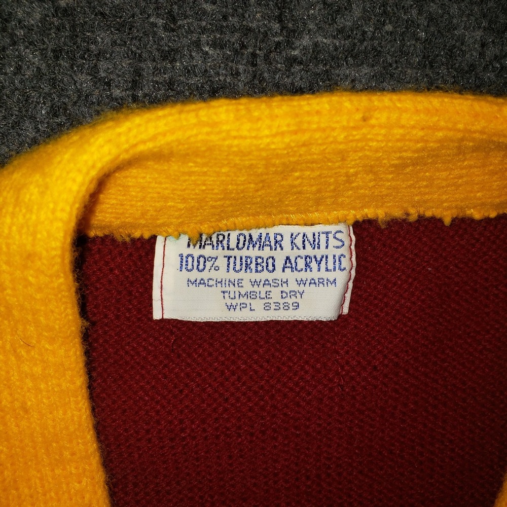 Vintage Marlomar Knits Lettermans Sweater Mens Medium Red Yellow Turbo Acrylic - Picture 6 of 8